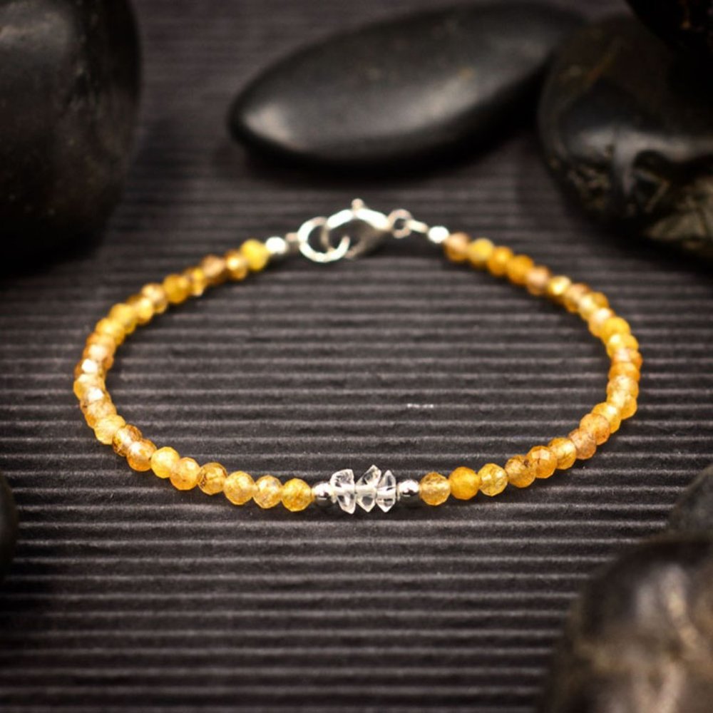Gold Rutilated Quartz and Herkimer Diamond Bracelet - Handmade to Order